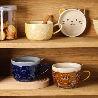 Embossed Cats Coffee Mug with Lid Mugs KittyNook Cat Company